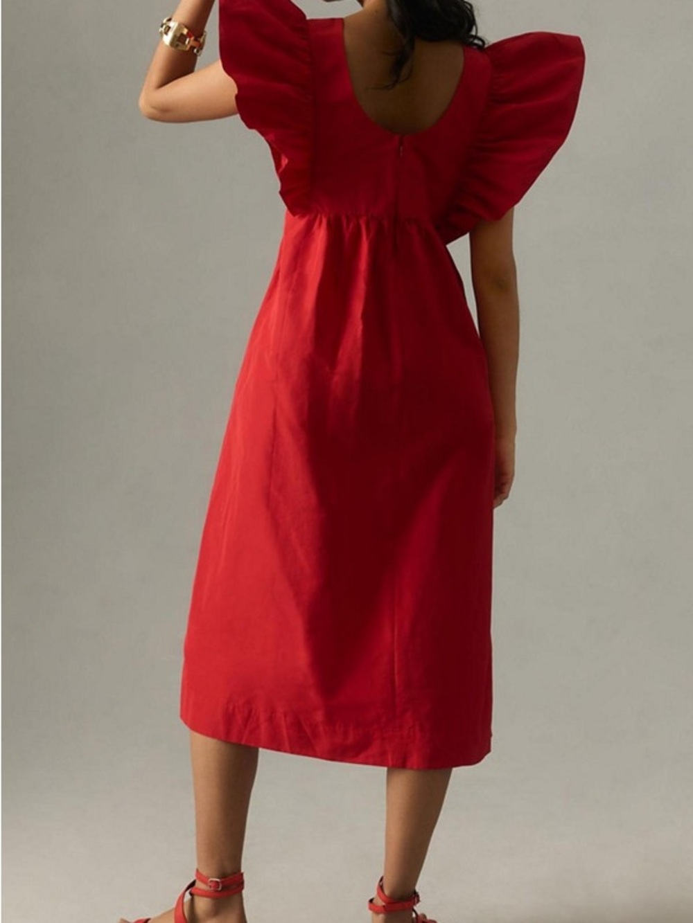 Maeve by Anthropologie Volume-Sleeve Babydoll Dress Red Sz M - Picture 2 of 9